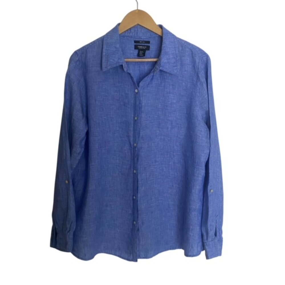 Jones New York Blue 100% Linen Button Up Shirt XLarge